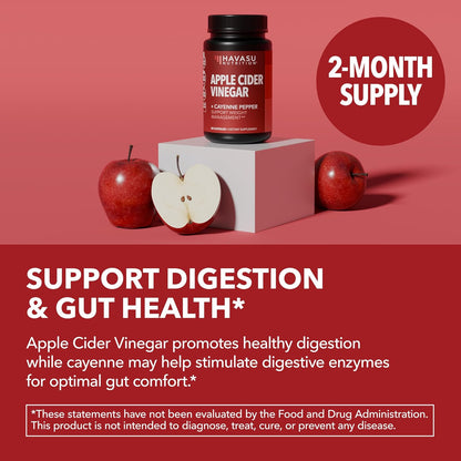 Apple Cider Vinegar Capsules with Cayenne Pepper, 60 Count, 2-Month Supply | 500mg ACV Per Serving for Appetite, Cravings, and Bloating Relief, Vegan, Non-GMO, Easy-to-Take Capsules, 60-Day Supply