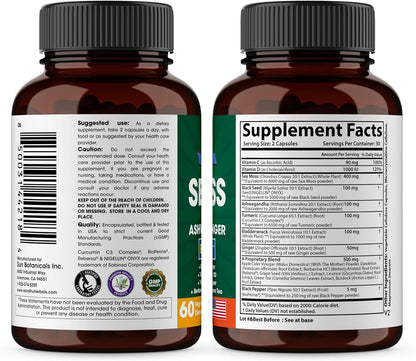 Sandhu Herbals Zinc 50mg & Sea Moss Black Seed Oil Ashwagandha Ginger Burdock Root Supplement for Men & Women| Made in USA