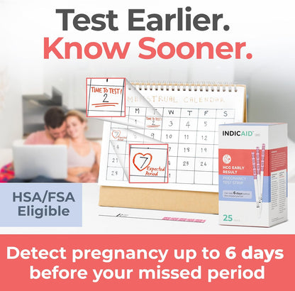 INDICAID 510K Cleared Early Detection Pregnancy Test Strips, High Sensitivity 10mIU to Test 6 Days Before Missing Period, 25 Tests Daily Monitoring of hCG During Pregnancy, Over 99% Accuracy