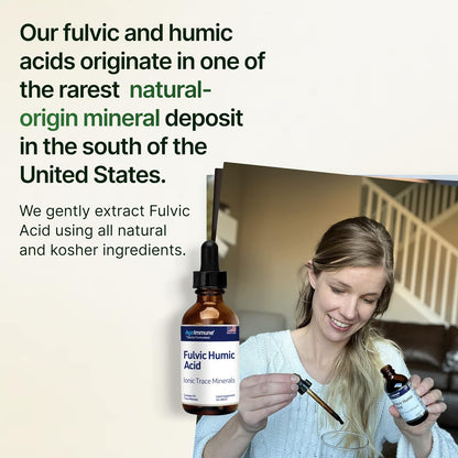 Fulvic Humic Acid 75 + Ionic Trace Minerals - Plant Derived in USA - Fulvic Acid Minerals Liquid Concentrate for Energy, Gut Health and Hydration- 500 mg of Fulvic Humic Acid per Serving - 2 oz.