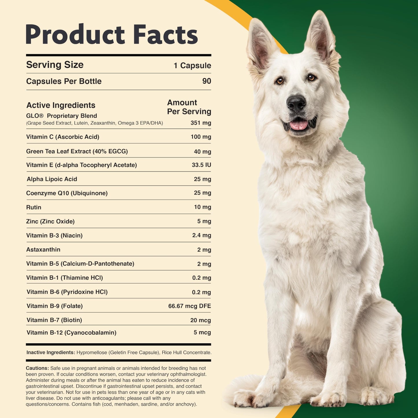 PB Vision Supplement for Small Dogs & Cats – Easy to Administer Powder Blend with Lutein, Omega-3 Fatty Acids, Grape Seed Extract and Antioxidants to Promote Eye Health, 30ct Sprinkle Capsules