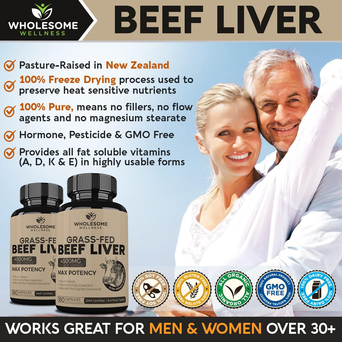 Grass Fed Desiccated Beef Liver Capsules (180 Pills, 750mg Each) + Liposomal Vitamin C Capsules (200 Pills 1500mg Buffered) High Absorption VIT C Bundle