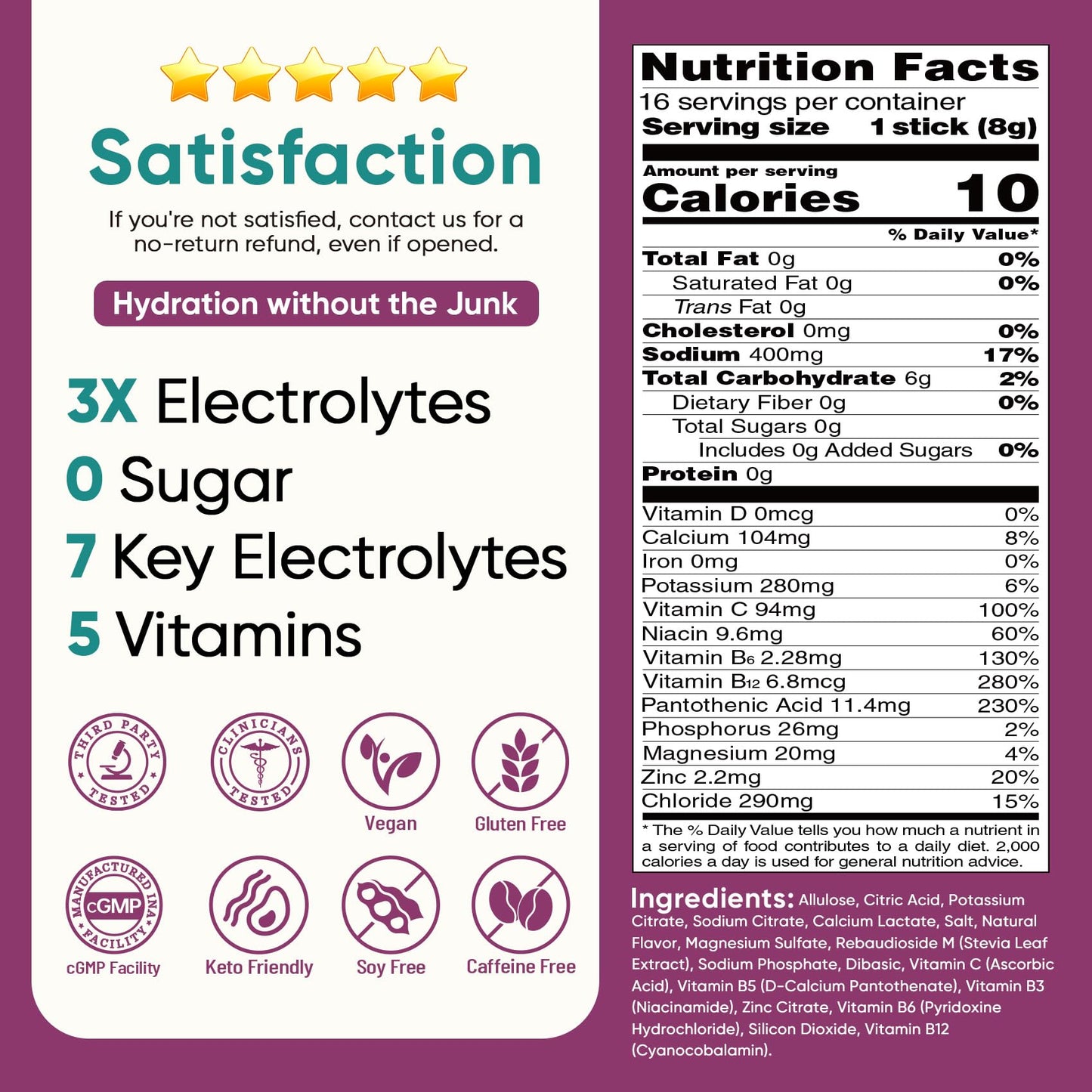Venture Pal Sugar Free Electrolyte Packet, Liquid Daily IV Hydration Powder | 5 Vitamins & 7 Electrolytes, Instantly Hydration Packets for Sports & Party Recovery, Vegan, Keto Friendly, 16 Sticks