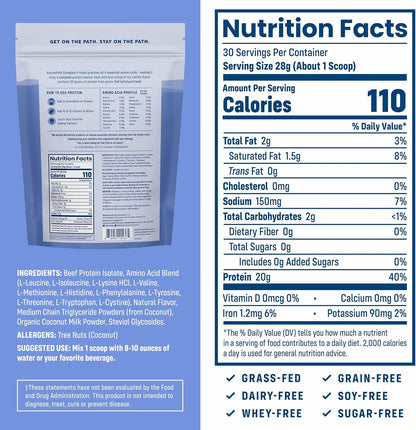 NativePath Complete Protein, 20g Grass-Fed Beef, Vanilla, 30 Servings | Dairy-Free, Whey-Free Isolate, Essential Aminos Plus MCTs, Lactose-Free & Easy To Digest, Keto, No Sugar