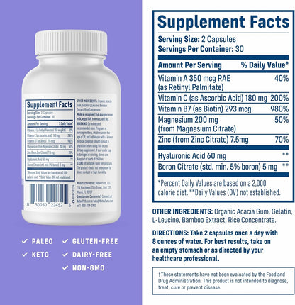 NativePath Collagen Care+, 5 Vitamin Blend with Hyaluronic Acid and Boron that Supports Collagen for Men and Women, 60 Capsules | Vitamins A, C, Zinc & Boron, Supports Skin, Hair, Nails & Your Body's Own Production, Beauty, Women