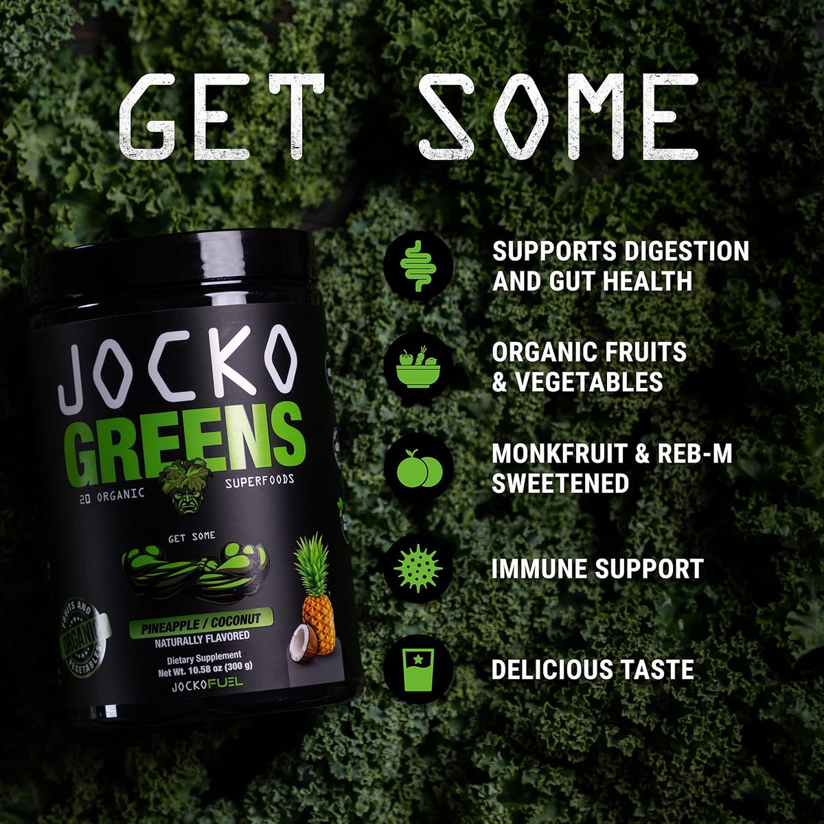 Jocko Fuel Daily Greens Powder - Premium Organic Greens Superfood Powder for Gut Health, Digestion, Bloating, Immune Support with Spirulina, Chlorella, Digestive Enzymes, & Probiotics - 30 Servings