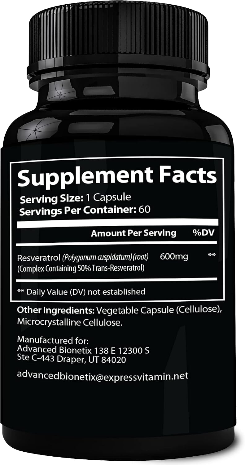 Advanced Bionetix 2X Potency Micronized Trans Resveratrol Supplement. 1200mg per 2 Capsules. High Absorption Antioxidant Formula. Promotes Anti Aging, Cognitive Support & Heart Health - PrimeBioHealth - canada supplements