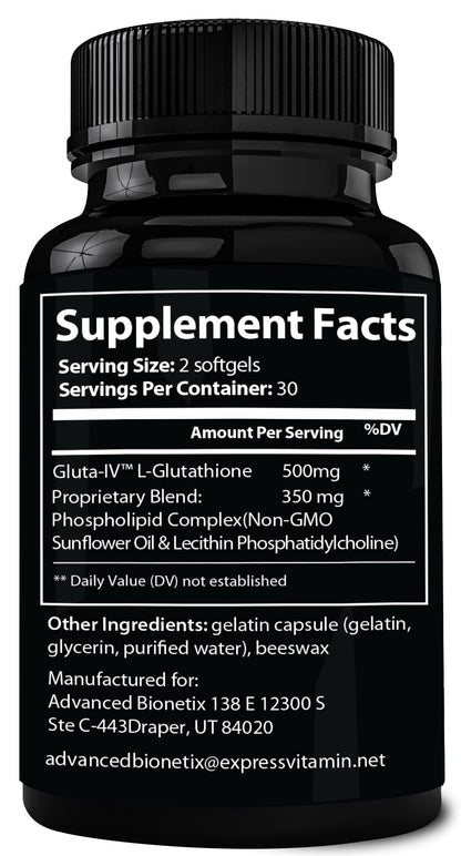 Advanced Bionetix 850mg Liposomal Glutathione Supplement | 120 Total Liposomal Softgels | Antioxidant Supplement w/Gluta-IV™, 100X Absorption Over Powder Glutathione - PrimeBioHealth - canada supplements