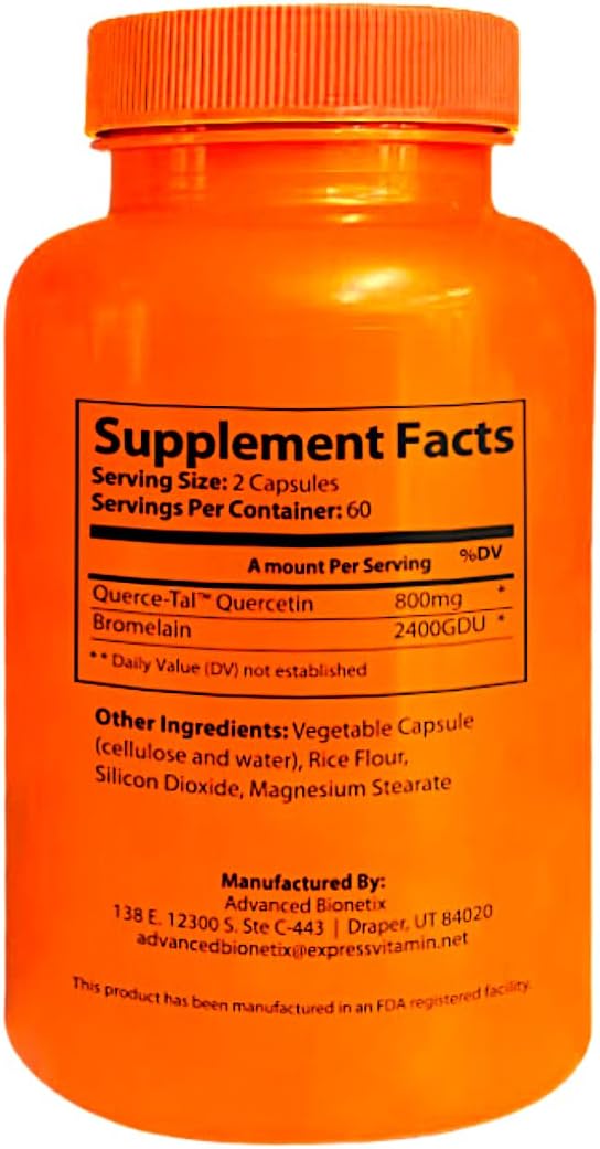 Advanced Bionetix Querce-Tal™ Quercetin + Bromelain 120 Veg Capsules | High Potency Enhanced Absorption Bioavailability. Supports Anti-Oxidant, Flare up Events, Heart Immune Health, Packaging May Vary - PrimeBioHealth - canada supplements