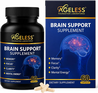 Ageless Brain Supplement for Memory and Focus, 60 Capsules | Mental Clarity & Cognitive Support Formula with Vitamins B6 & B12 | Supports Brain Health, Alertness & Daily Performance - PrimeBioHealth - canada supplements