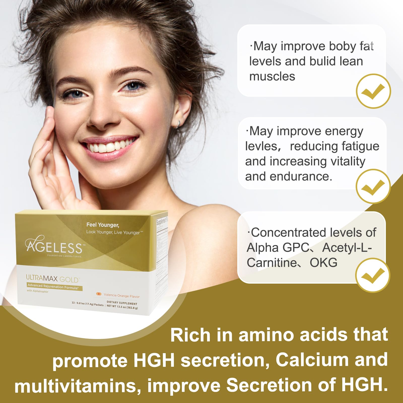 AGELESS™: UltraMAX Gold™ Capsules, HGH Anti-Aging Supplement for Women, Slows Cellular Aging, Supports Immune Health, Smoother Skin Tone and Restorative Sleep, Weight Management, 90 Capsules | Healthy Aging Support, Cellular Energy, Longevity Support, Dai - PrimeBioHealth - canada supplements