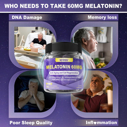 Antioxidant & Brain Support Melatonin 60mg 30mg for 50+ Adults | High Dose Melatonin for Anti-Aging & Immune | Extra Strength Melatonin Gummies with B6, Ashwagandha, Magnesium, MSM - 60 Gummies - PrimeBioHealth - canada supplements