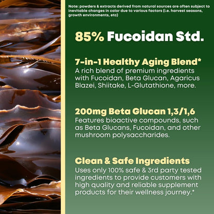 Beta Glucan & Fucoidan Brown Seaweed Extract - L Glutathione, Shiitake, Agaricus Blazei Mushroom, Vitamin C - Immune, Cellular, Healthy Aging Support - 90 Capsules, Non GMO, Gluten Free Supplement - PrimeBioHealth - canada supplements
