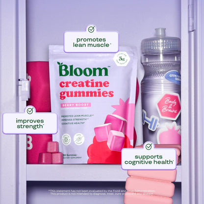 Bloom Creatine Monohydrate Gummies, 5g Per Serving, Sugar Free Creatine Gummy for Workout, Strength, Cognitive Health & Lean Muscle Support - PrimeBioHealth - canada supplements