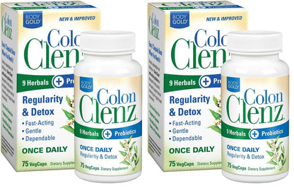 Body Gold Colon Clenz & Detox Overnight Formula | Once Daily with 9 Herbs + Active Probiotics | Constipation Relief for Adults | Bloating Relief for Women & Men | 75 Capsules - PrimeBioHealth - canada supplements