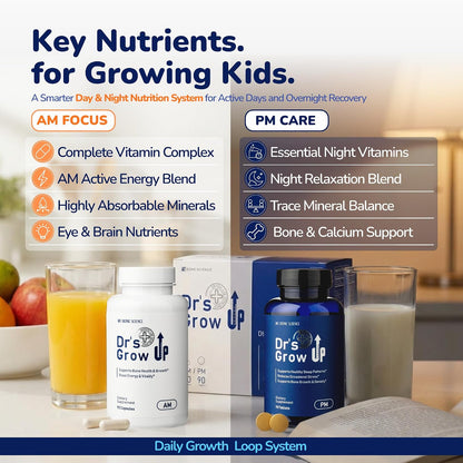 BONE SCIENCE Dr’s Grow UP AM & PM Bone and Growth for Kids and Teens, Day and Night System, Daily Formula with Highly Absorbable Essential Minerals, Vitamin D3 and K2 (MK-7) - PrimeBioHealth - canada supplements