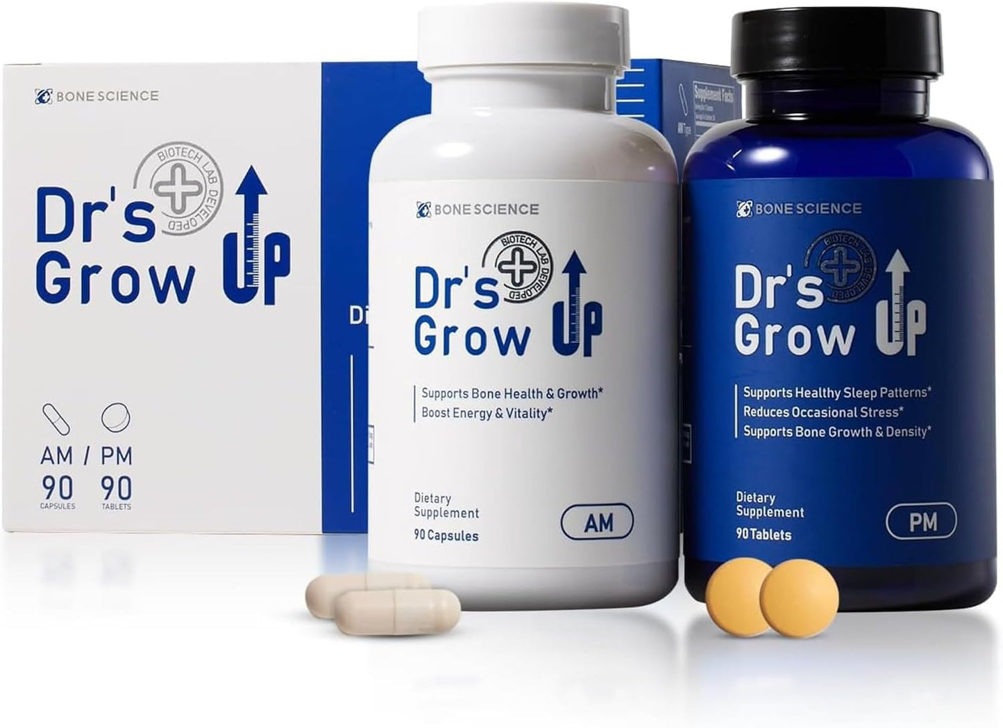 BONE SCIENCE Dr’s Grow UP AM & PM Bone and Growth for Kids and Teens, Day and Night System, Daily Formula with Highly Absorbable Essential Minerals, Vitamin D3 and K2 (MK-7) - PrimeBioHealth - canada supplements