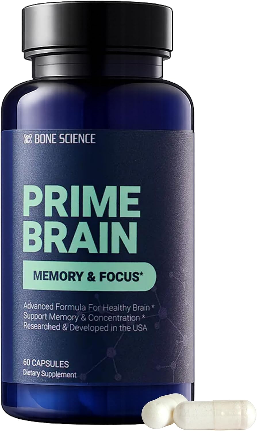 BONE SCIENCE Prime Brain Memory & Focus Support Supplement for Adults, Alpha GPC, Ginkgo Biloba, L-Theanine, Rhodiola, L-Tyrosine & Guarana, Cognitive Support Formula, 60 Capsules - PrimeBioHealth - canada supplements