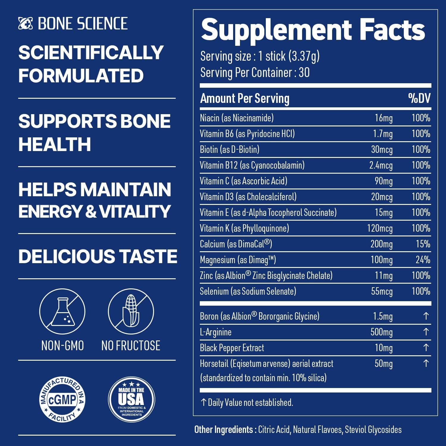 BONE SCIENCE Primeheight Multivitamin Powder for Kids & Teens, Bone & Immune Support, Sugar-Free Peach Flavor, 16 Key Nutrients, Easy Drink Mix, 30 Sticks - PrimeBioHealth - canada supplements