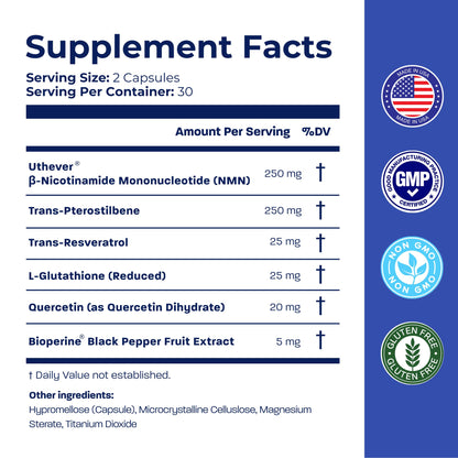 BONE SCIENCE Uthever NMN & Pterostilbene 6-in-1 Complex with Resveratrol, Glutathione & BioPerine - High Purity Stabilized NAD+ Precursor for Healthy Aging & Cellular Energy - 72 Vegetarian Capsules - PrimeBioHealth - canada supplements