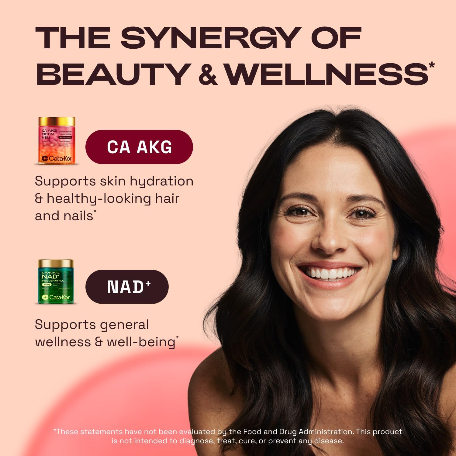 Cata-Kor NAD+ Supplement & Ca-AKG Complex - Liposomal NAD+ Supplement with Resveratrol (60 Capsules) & Ca-AKG, MSM, Hyaluronic Acid & Biotin Beauty Complex (90 Capsules) - PrimeBioHealth - canada supplements