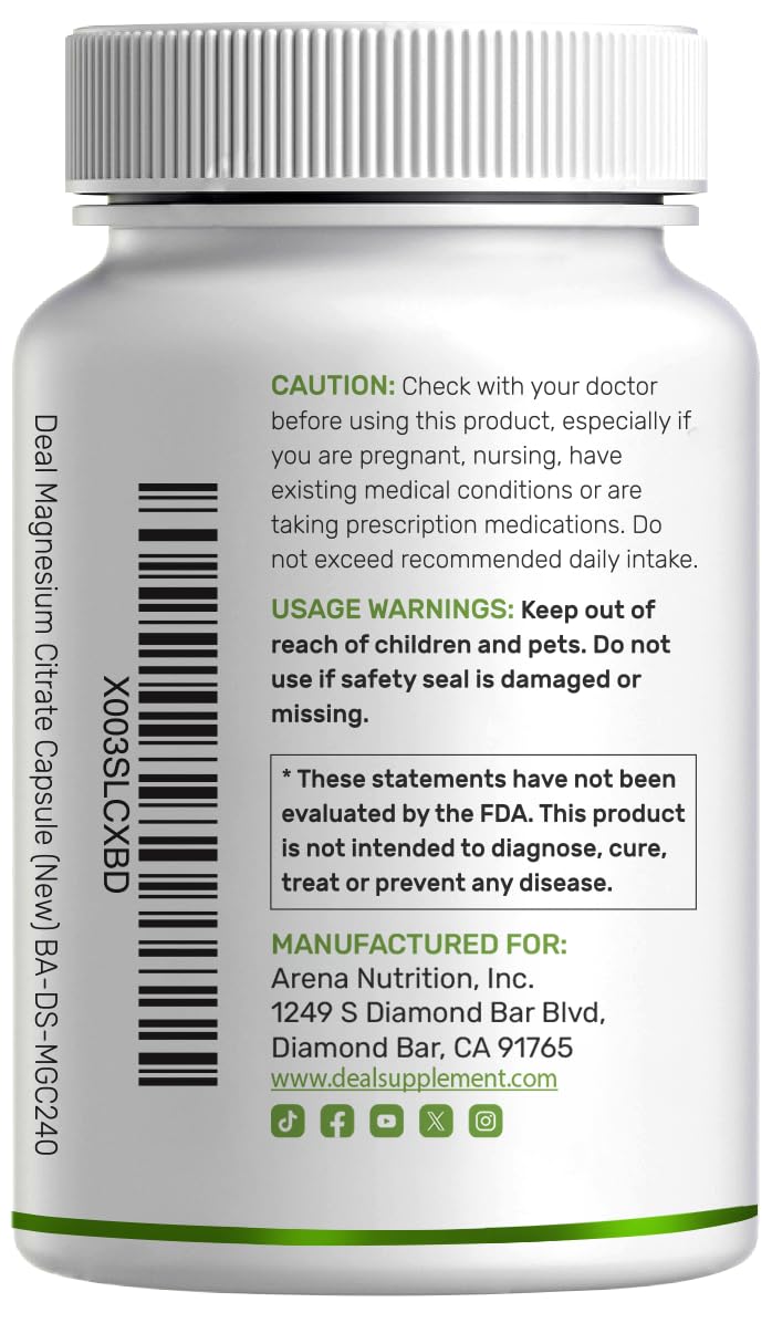 Deal Supplement Magnesium Citrate 500mg, 240 Capsules | One a Day, Easily Absorbed, Purified Trace Mineral – Non-GMO - PrimeBioHealth - canada supplements