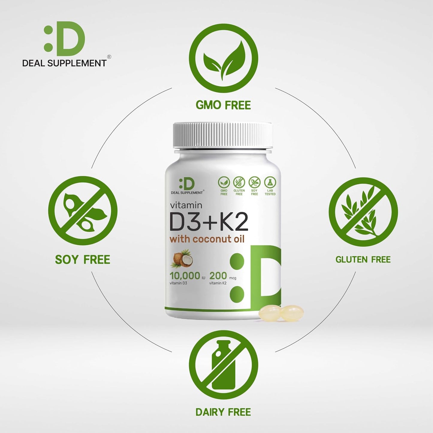 DEAL SUPPLEMENT Vitamin D3 10,000iu + K2 200mcg Softgels & Magnesium Complex Veggie Capsules Bundle – Essential Sunshine Vitamins with Coconut Oil – High Absorption Chelated Minerals, 10-in-1 - PrimeBioHealth - canada supplements