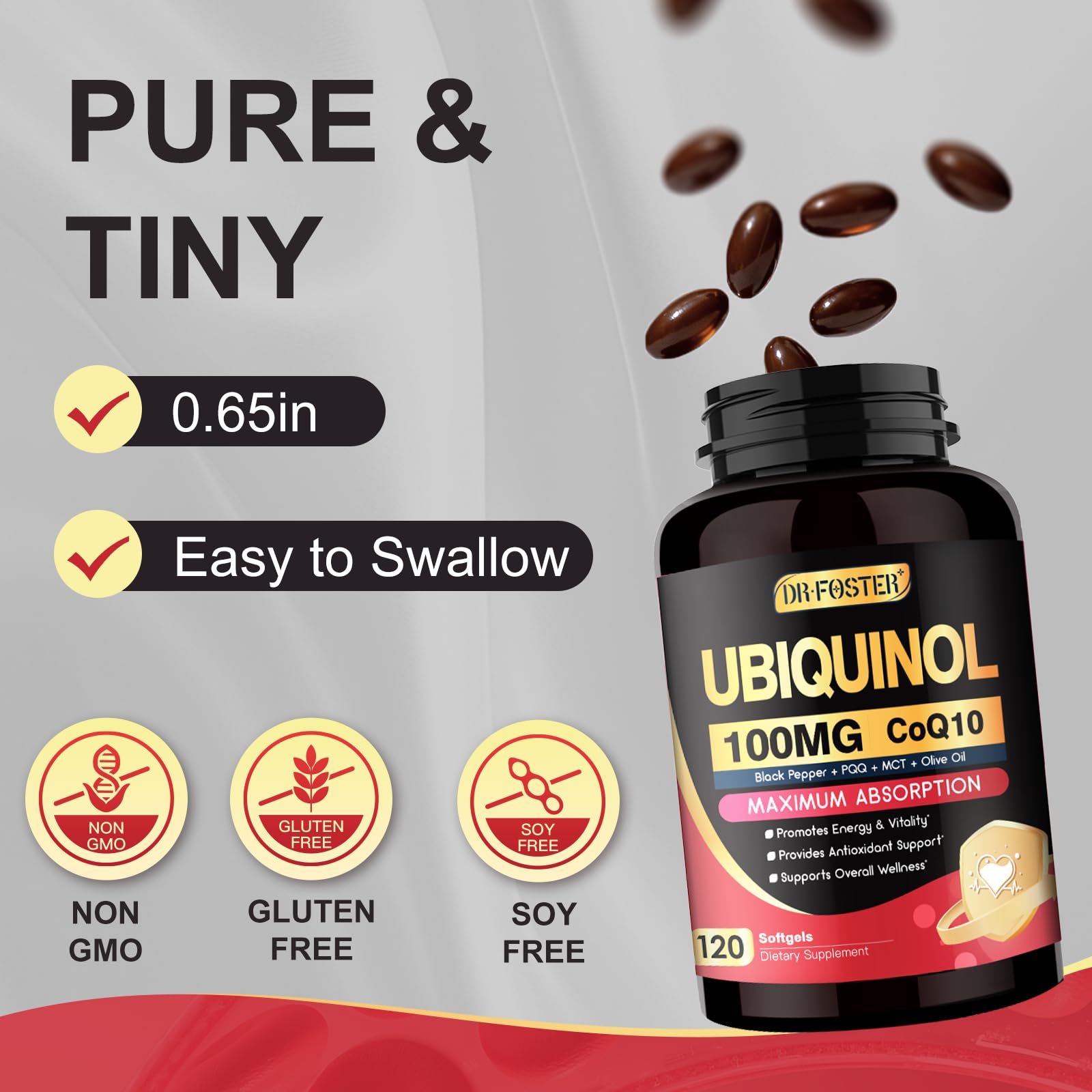 DRFOSTER CoQ10 100mg Ubiquinol - Coenzyme Q10 Co Q 10 Supplement Cq10 with PQQ & Vitamin E & Black Pepper - 120 Count - PrimeBioHealth - canada supplements
