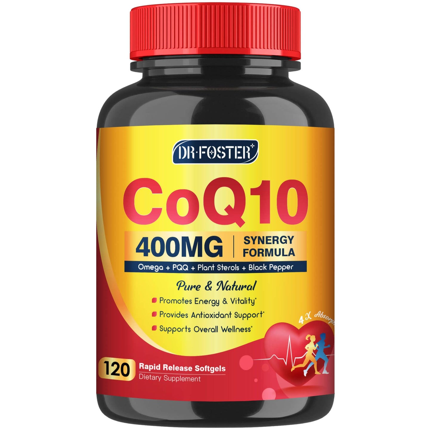 DRFOSTER CoQ10 400mg Softgels - High Absorption Coenzyme Q10 with PQQ, Omega 3-6-9, Plant Sterols & Vitamin E, MCT & Black Pepper - Heart, Brain & Energy Support - Gluten-Free, 120 Days Supply - PrimeBioHealth - canada supplements