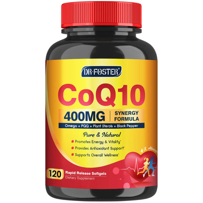 DRFOSTER CoQ10 400mg Softgels - High Absorption Coenzyme Q10 with PQQ, Omega 3-6-9, Plant Sterols & Vitamin E, MCT & Black Pepper - Heart, Brain & Energy Support - Gluten-Free, 120 Days Supply - PrimeBioHealth - canada supplements