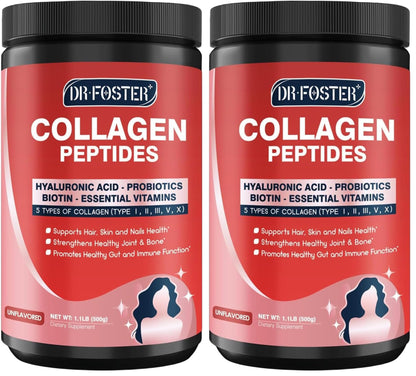 DRFOSTER Multi-Collagen-Peptide-Powder with Probiotics, 50 Servings of Hydrolyzed Collagen Peptides with Hyaluronic Acid, Biotin & Multivitamins - Supports Skin, Hair, Nails Health - PrimeBioHealth - canada supplements