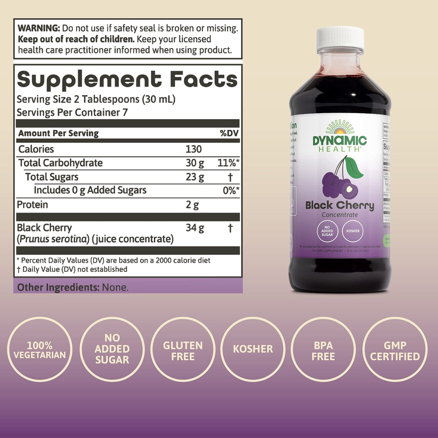 Dynamic Health 100% Pure Black Cherry Juice Concentrate, No Additives, Antioxidant Supplement, Urinary Tract & Joint Support, 16 Fl oz - PrimeBioHealth - canada supplements