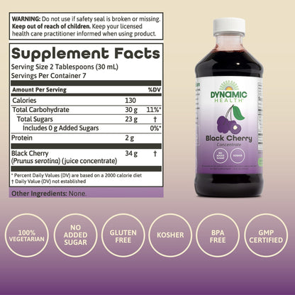 Dynamic Health 100% Pure Black Cherry Juice Concentrate, No Additives, Antioxidant Supplement, Urinary Tract & Joint Support, 16 Fl oz - PrimeBioHealth - canada supplements