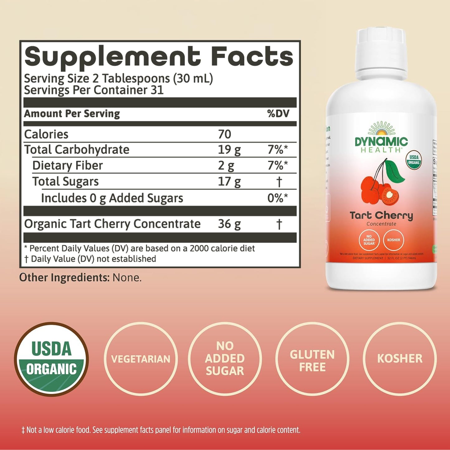 Dynamic Health Organic Tart Cherry Juice, Unsweetened 100% Juice Concentrate, Antioxidants Supplement, No Sweeteners or Additives, Vegan, Gluten Free, BPA Free (32oz) - PrimeBioHealth - canada supplements