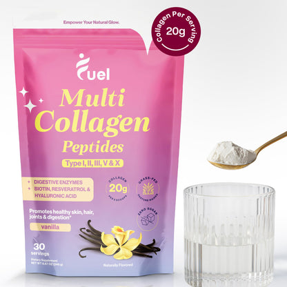 Fuel Multi Collagen Peptides Powder – 20g Hydrolyzed Collagen Types I, II, III, V & X – Hair, Skin, Nails & Joint Support – Keto & Gluten Free – Unflavored – 40 Servings (16.64oz) - PrimeBioHealth - canada supplements