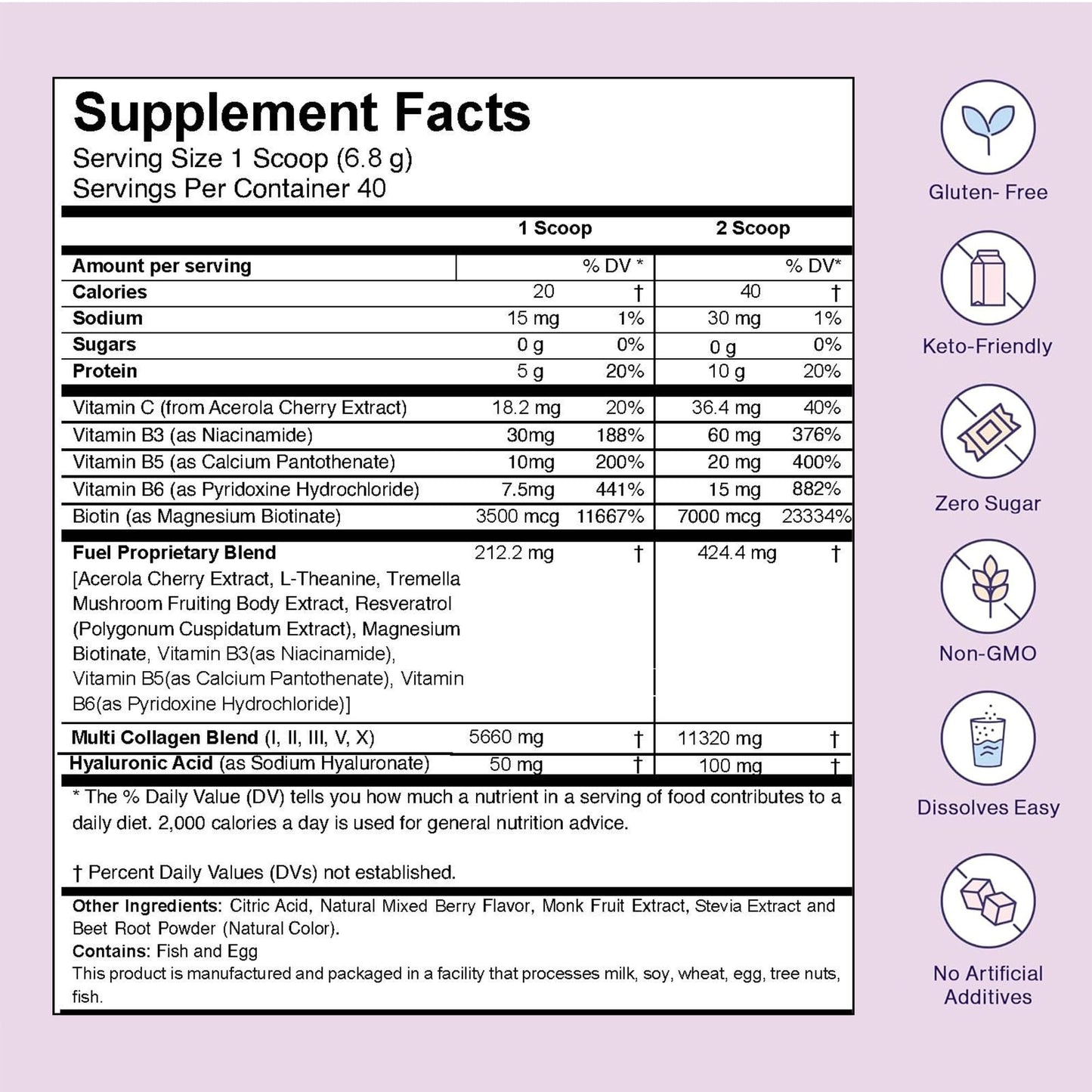 Fuel Multi Collagen Peptides Powder – 20g Hydrolyzed Collagen Types I, II, III, V & X – Hair, Skin, Nails & Joint Support – Keto & Gluten Free – Unflavored – 40 Servings (16.64oz) - PrimeBioHealth - canada supplements