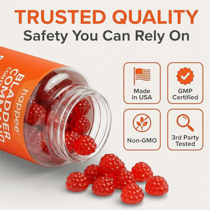 Happee Bladder Control Gummies Supplement Women & Men, Day & Night 90 ct | Daily Bladder Support & Urinary Tract Health, 4-in-1 Pumpkin Seed Extract & Soy Germ, 90 Berry Gummies - PrimeBioHealth - canada supplements