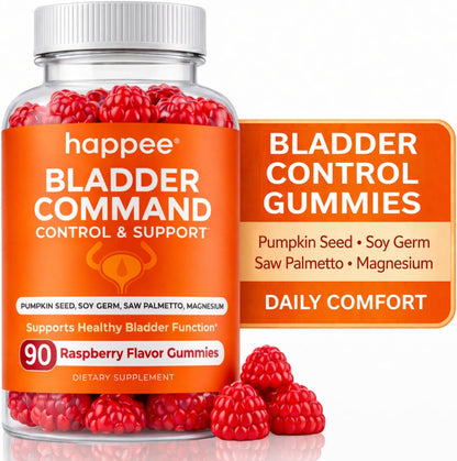 Happee Bladder Control Gummies Supplement Women & Men, Day & Night 90 ct | Daily Bladder Support & Urinary Tract Health, 4-in-1 Pumpkin Seed Extract & Soy Germ, 90 Berry Gummies - PrimeBioHealth - canada supplements