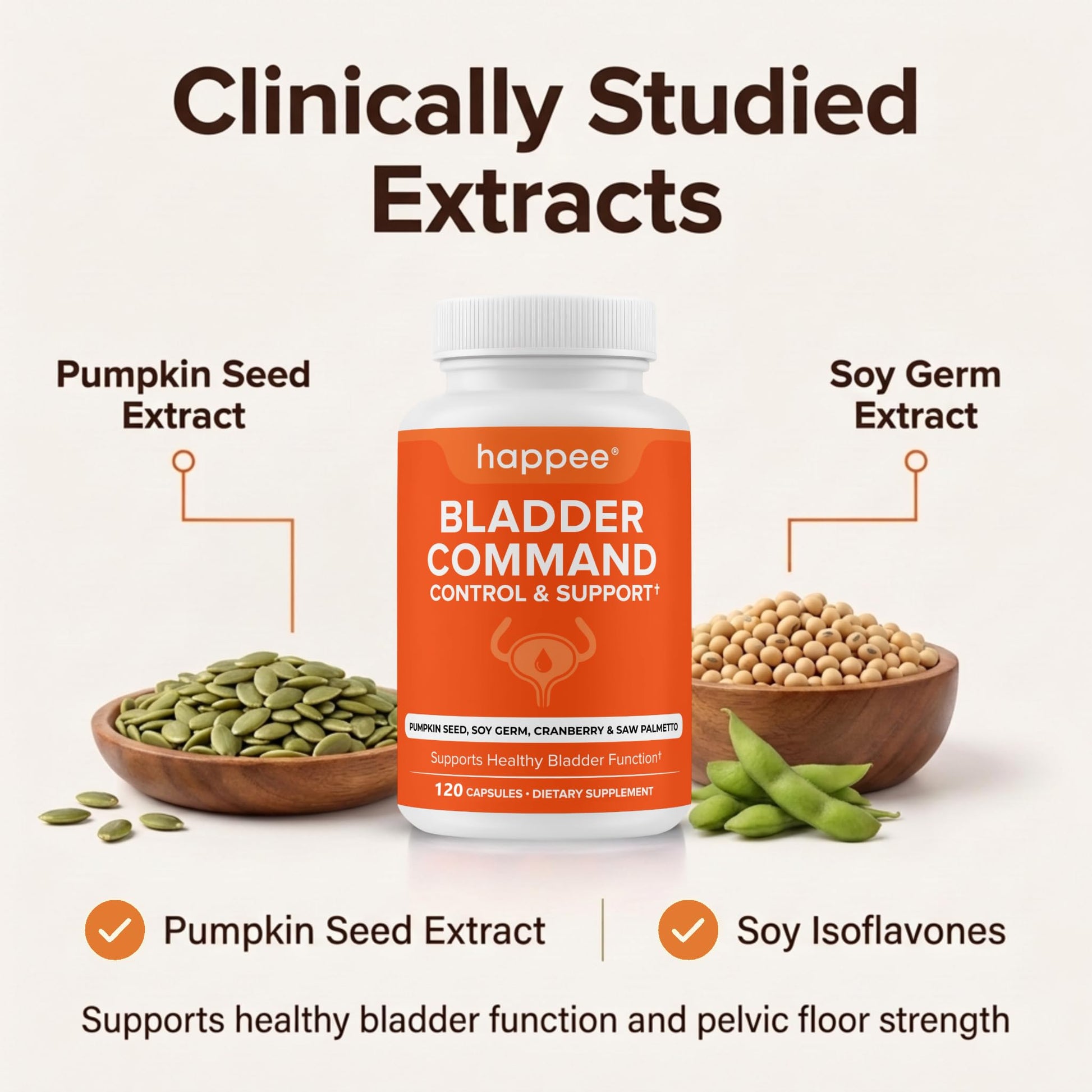 Happee Bladder Control Supplement for Women & Men - Pumpkin Seed Extract, Soy Germ, Saw Palmetto & Cranberry Blend - Bladder Support for Urinary Frequency, Leaks & Urgency - 60 Capsules - PrimeBioHealth - canada supplements