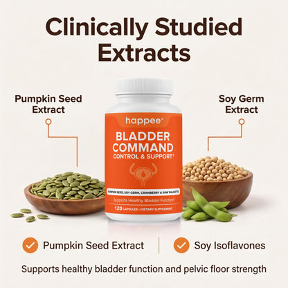 Happee Bladder Control Supplement for Women & Men - Pumpkin Seed Extract, Soy Germ, Saw Palmetto & Cranberry Blend - Bladder Support for Urinary Frequency, Leaks & Urgency - 60 Capsules - PrimeBioHealth - canada supplements