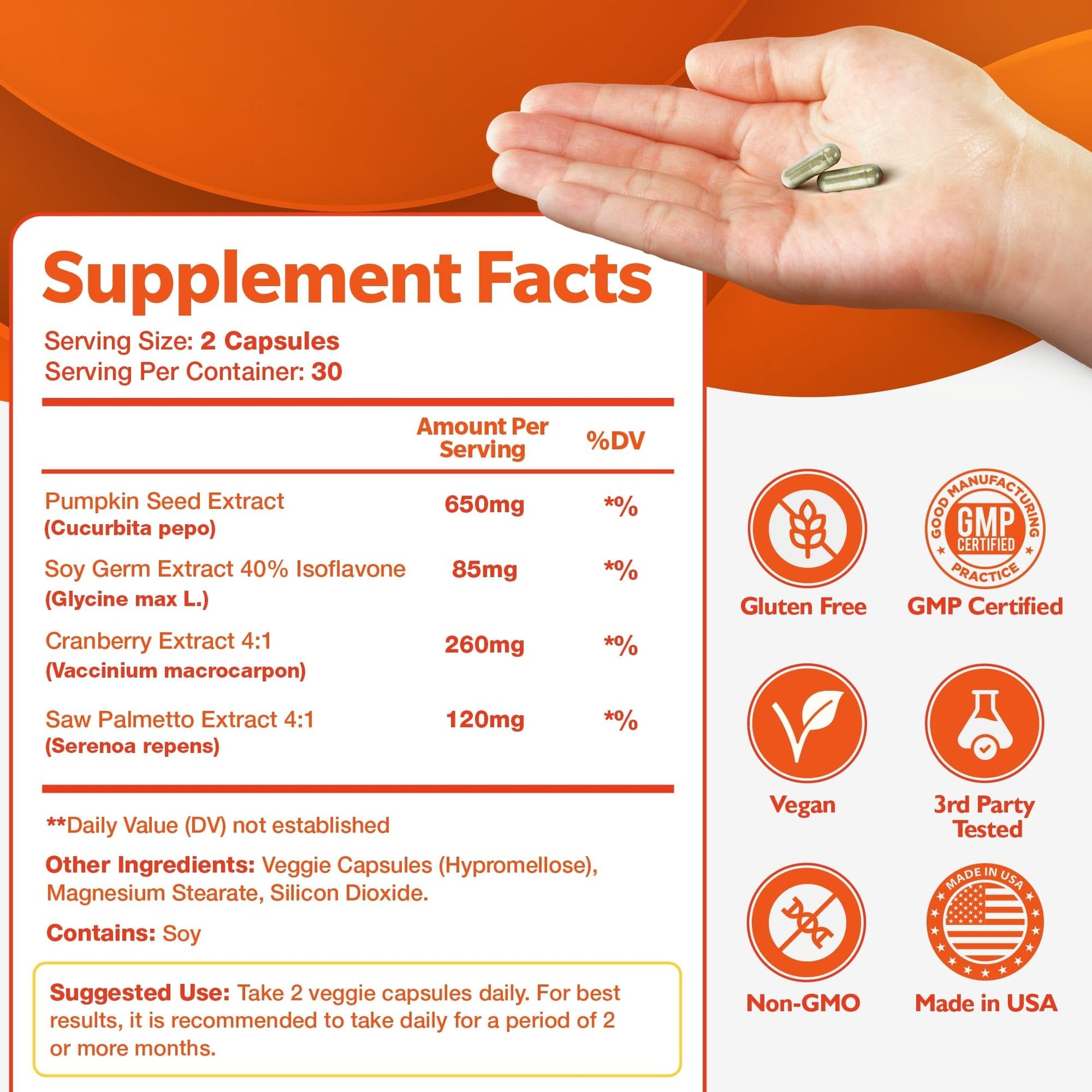 Happee Bladder Control Supplement for Women & Men - Pumpkin Seed Extract, Soy Germ, Saw Palmetto & Cranberry Blend - Bladder Support for Urinary Frequency, Leaks & Urgency - 60 Capsules - PrimeBioHealth - canada supplements