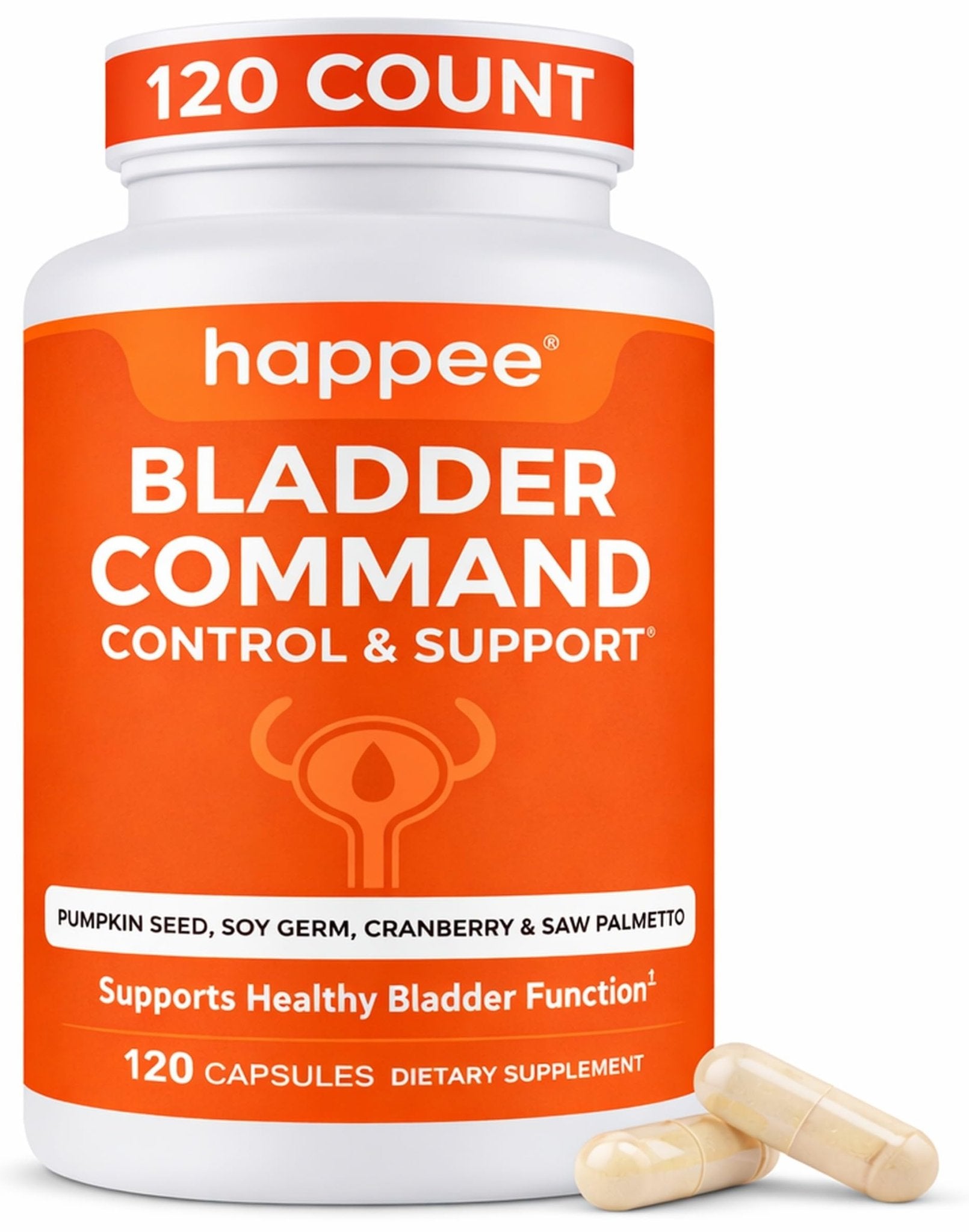 Happee Bladder Control Supplement for Women & Men - Pumpkin Seed Extract, Soy Germ, Saw Palmetto & Cranberry Blend - Bladder Support for Urinary Frequency, Leaks & Urgency - 60 Capsules - PrimeBioHealth - canada supplements