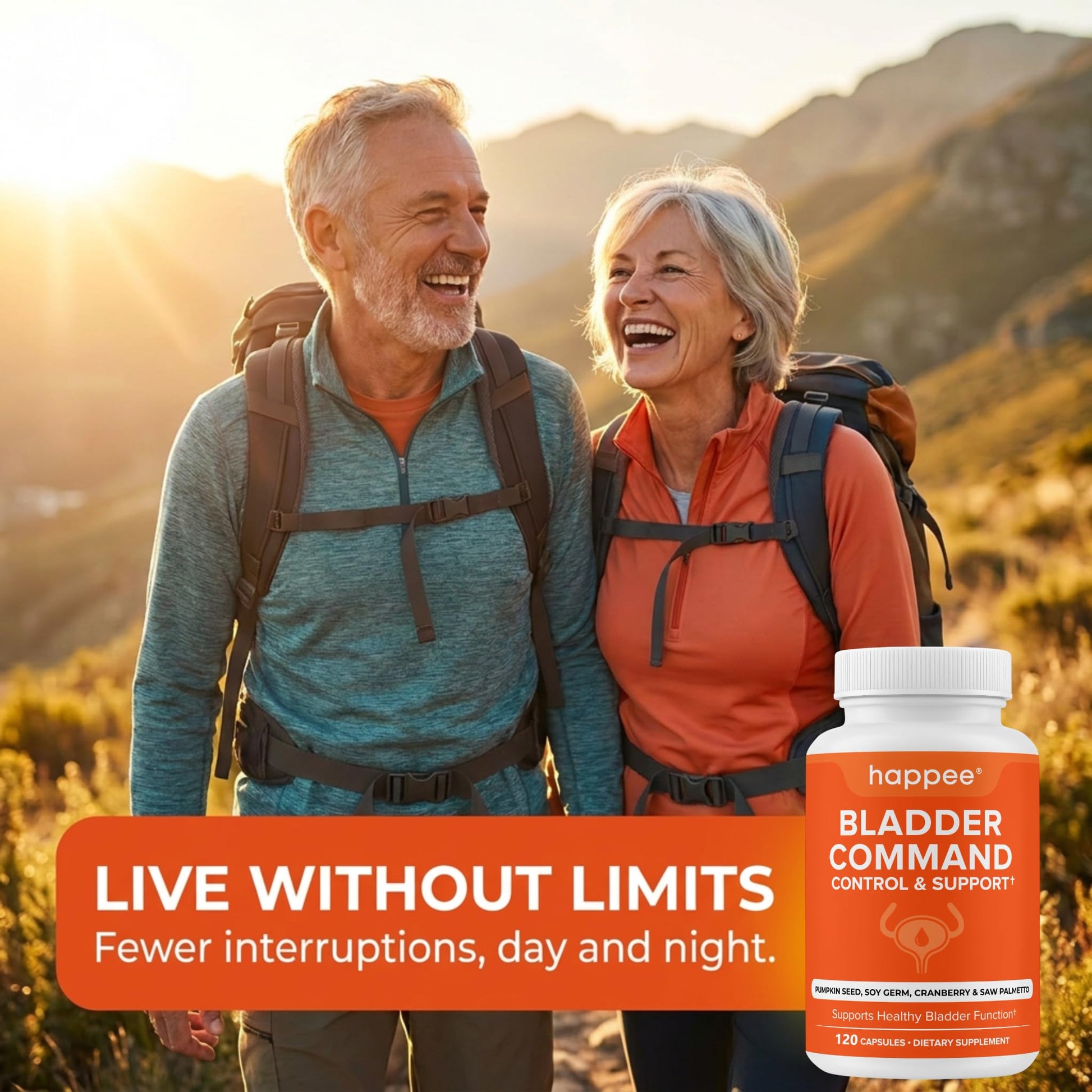 Happee Bladder Control Supplement for Women & Men - Pumpkin Seed Extract, Soy Germ, Saw Palmetto & Cranberry Blend - Bladder Support for Urinary Frequency, Leaks & Urgency - 60 Capsules - PrimeBioHealth - canada supplements