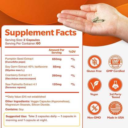 Happee Bladder Control Supplement for Women & Men - Pumpkin Seed Extract, Soy Germ, Saw Palmetto & Cranberry Blend - Bladder Support for Urinary Frequency, Leaks & Urgency - 60 Capsules - PrimeBioHealth - canada supplements