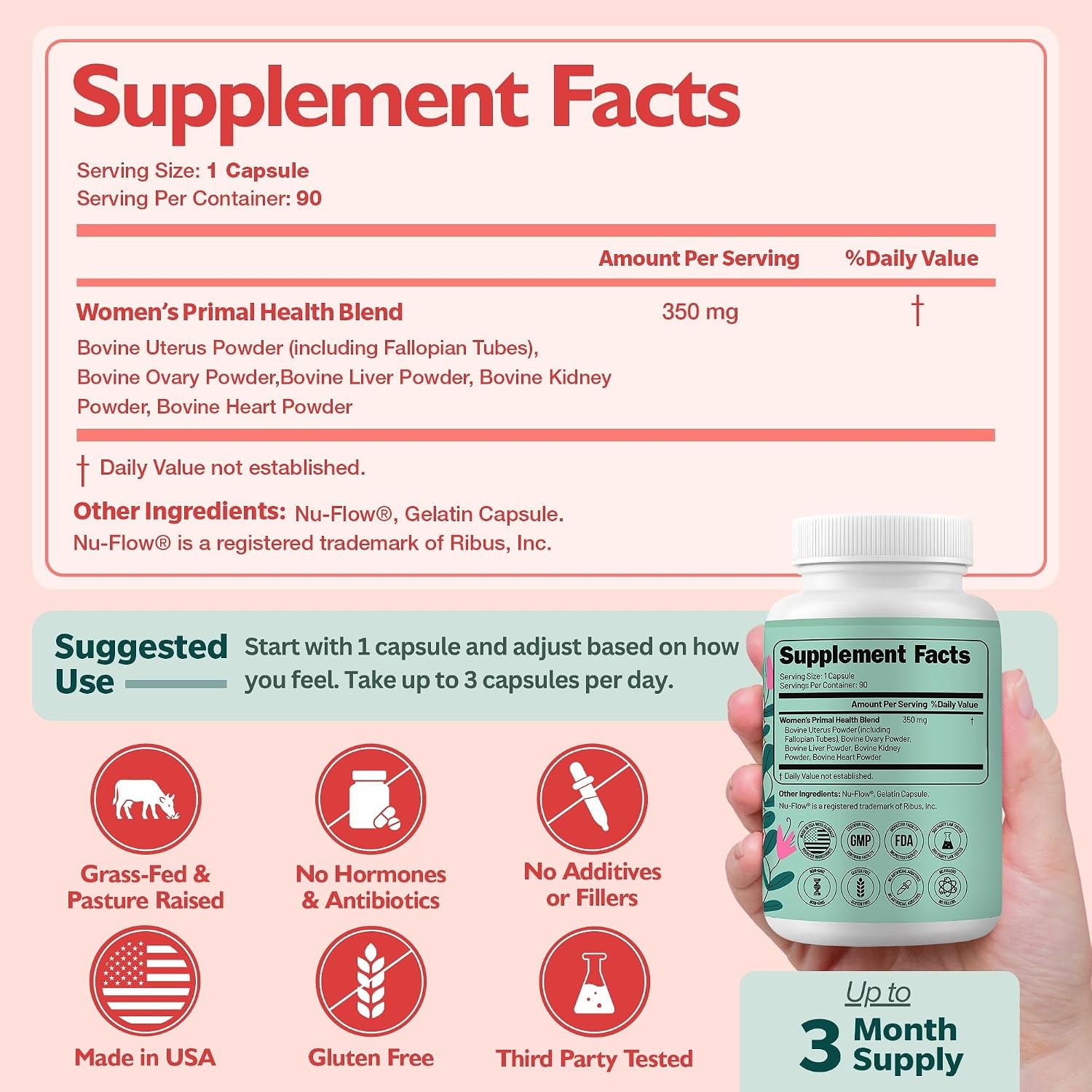 Happee Grass Fed Beef Organ Supplement for Women - Beef Liver, Heart, Kidney, Ovary & Uterus Blend - Hormone Balance, Energy & Cycle Support - 90 Capsules - PrimeBioHealth - canada supplements
