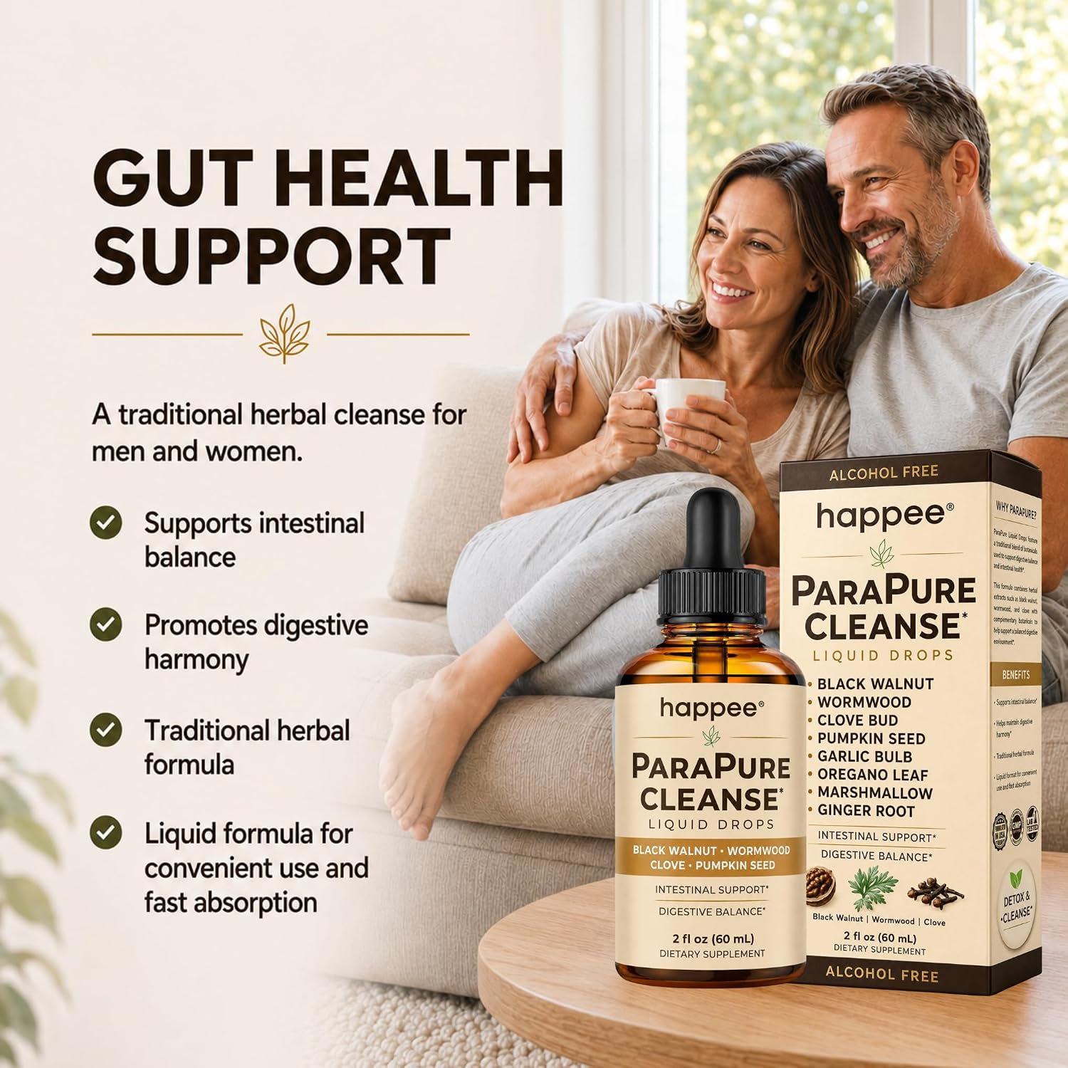 Happee ParaPure Cleanse for Humans Wormwood Black Walnut Clove 2 Fl. Oz | All-in-One Herbal Liquid Drops - Detox Support, Intestinal Guard, Gut Health & Microbiome Support, 60 Day Supply - PrimeBioHealth - canada supplements