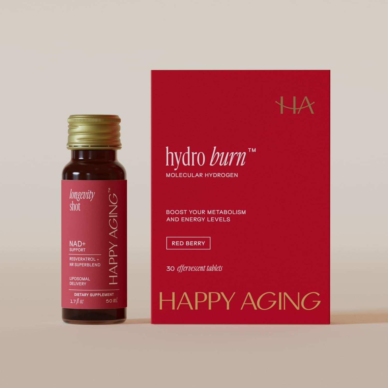 Happy Aging Longevity’s Essential Duo – Longevity Shot + Hydro Burn | Metabolic Health, Energy & Vitality | NAD+ Support + Hydrogen Tablets | 2 Units - PrimeBioHealth - canada supplements