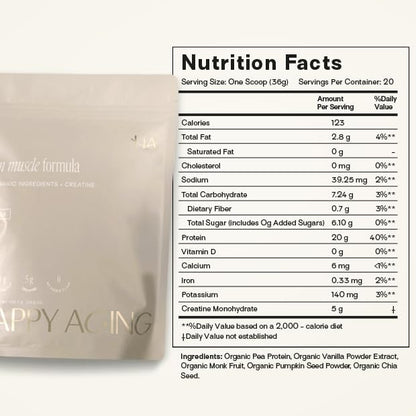 Happy Aging Vegan Protein Powder for Women, 20g Organic Pea & Pumpkin Seed Protein, 5g Creatine for Women, Monk Fruit Sweetened, Organic Cocoa & Chia, Vegan Plant Based Protein - PrimeBioHealth - canada supplements