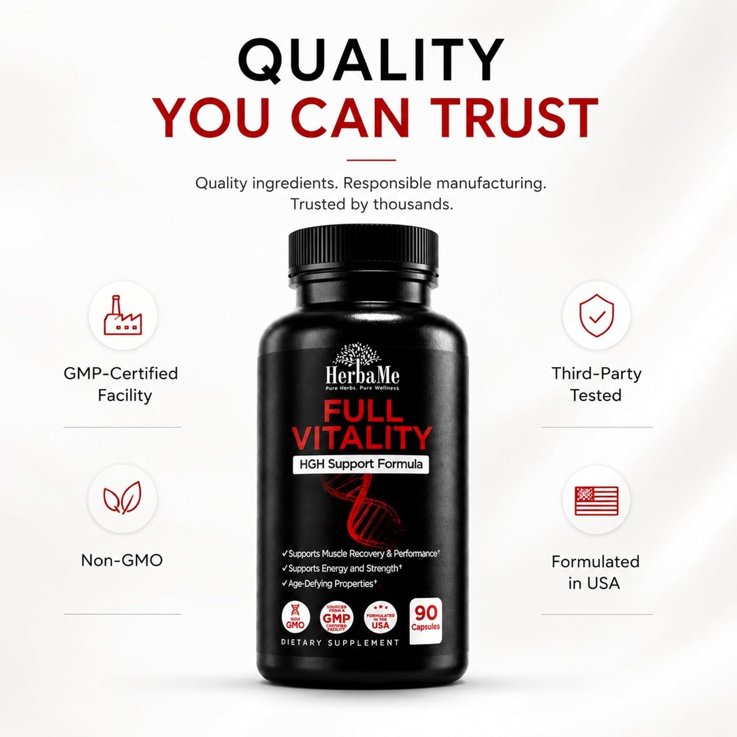 HerbaMe HGH Support Supplement for Men & Women, 90 Capsules – Naturally Supports Human Growth Hormone, Amino Acid Complex with Arginine & Colostrum – Supports Nighttime Recovery, Energy & Performance - PrimeBioHealth - canada supplements