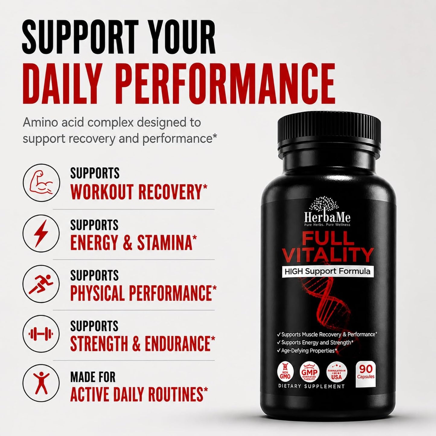 HerbaMe HGH Support Supplement for Men & Women, 90 Capsules – Naturally Supports Human Growth Hormone, Amino Acid Complex with Arginine & Colostrum – Supports Nighttime Recovery, Energy & Performance - PrimeBioHealth - canada supplements